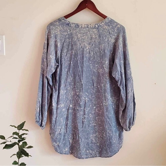 UMGEE Blue Long Sleeve Acid Wash Tunic Top Oversized Size Medium - Picture 4 of 6